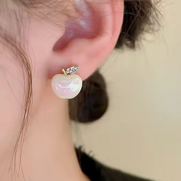 Pearl Apple Stud Earrings - Picture 2 of 3